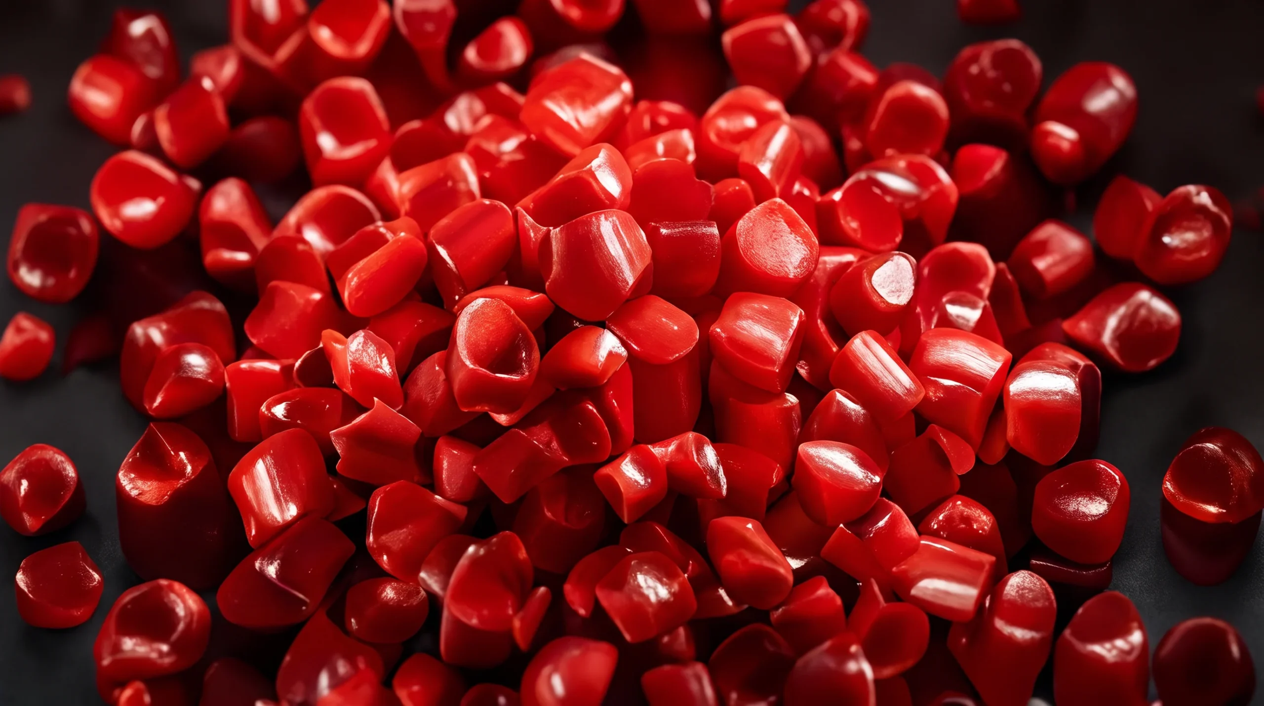Red regrind and repro resin pellets